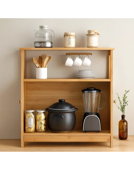 Çok Amaçlı Bambu Dolap 66x33x85 cm - Organizer Raflı