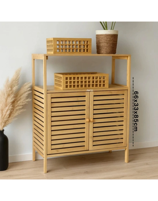 Çok Amaçlı Bambu Dolap 66x33x85 cm - Organizer Raflı