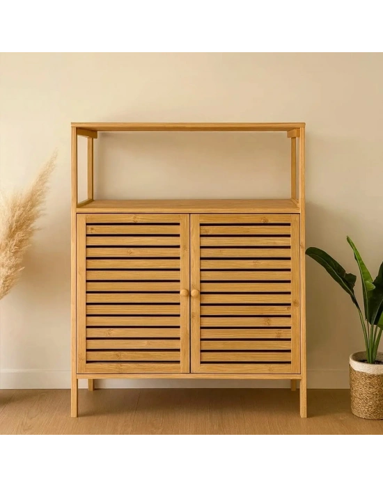 Çok Amaçlı Bambu Dolap 66x33x85 cm - Organizer Raflı