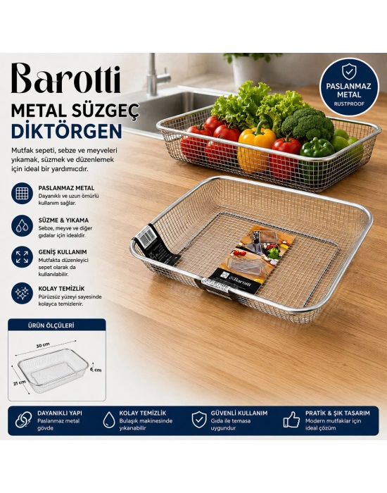 Dikdörtgen -tel Sepet Metal Süzgeç