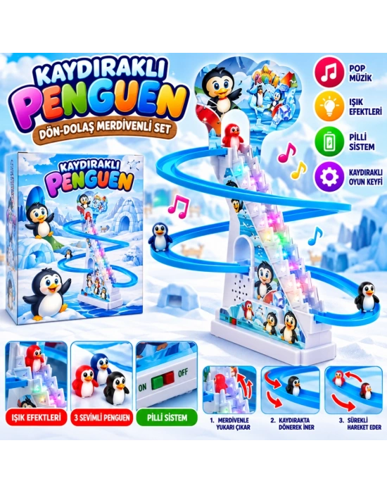 DMN2021-4 Kaydıraklı Dön-dolaş Merdivenli Penguen Seti