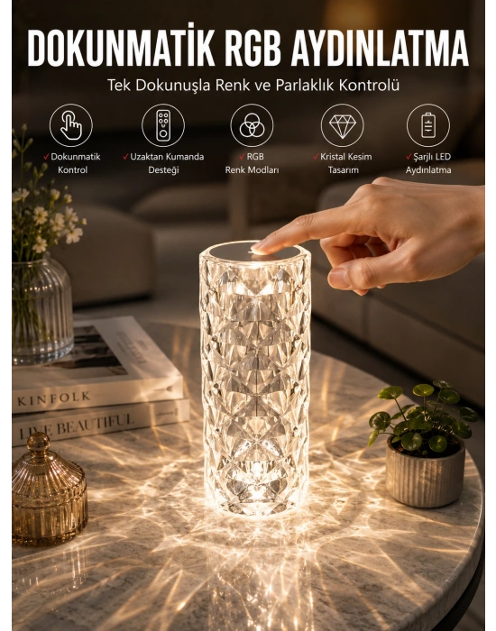 Dokunmatik Kristal Gece Lambası Hediyelik
