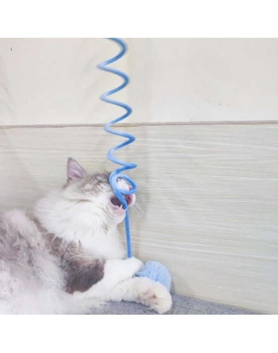 Yaylı Asılabilir Peluş Kedi Oyuncağı - Elastik - Ponponlu Olta