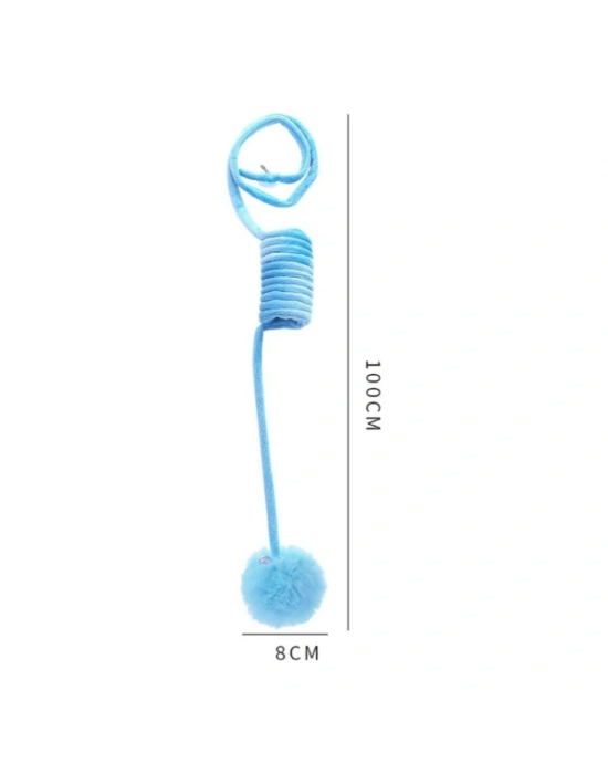 Yaylı Asılabilir Peluş Kedi Oyuncağı - Elastik - Ponponlu Olta