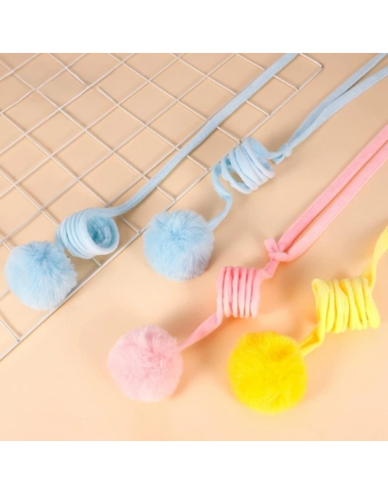 Yaylı Asılabilir Peluş Kedi Oyuncağı - Elastik - Ponponlu Olta