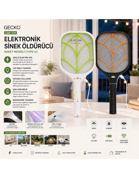 Elektronik Sinek Öldürücü Raket Type-C Şarjlı