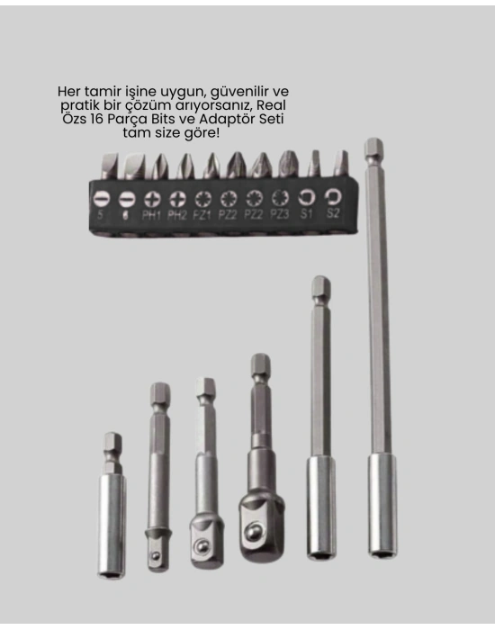 Ergonomik 16 Parça Bits Tornavida Uç ve Adaptör Seti
