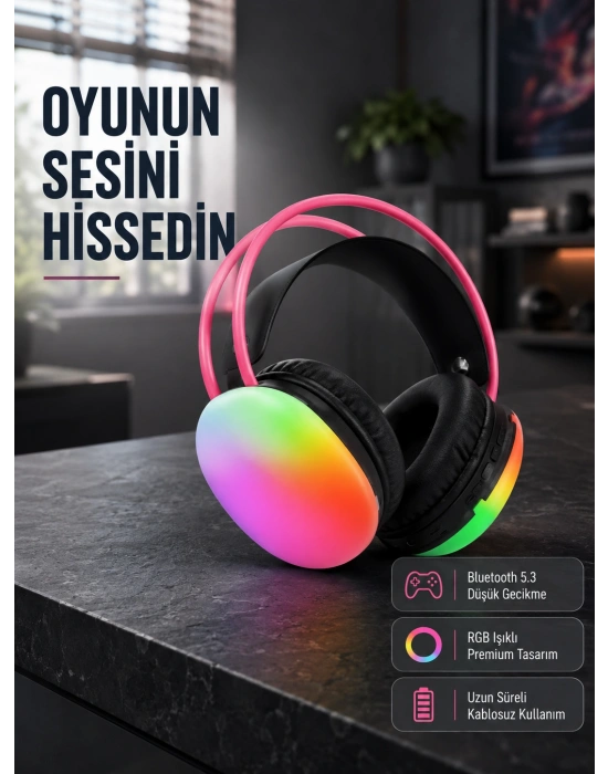 Ergonomik RGB Bluetooth Kulaklık 3D Ses Yeni Nesil