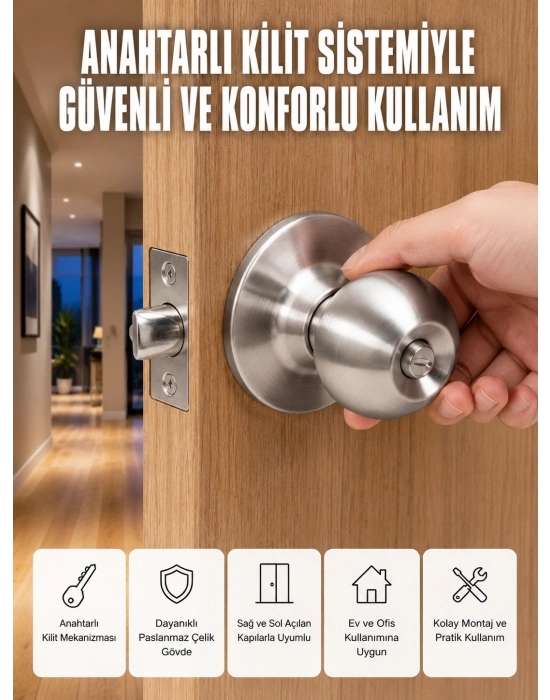 Estetik Güvenli Topuzlu Kapı Kilidi