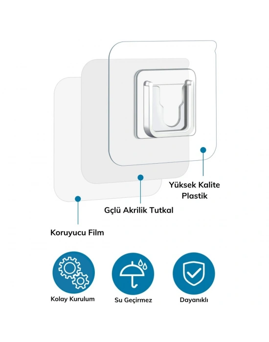 Eşya Sabitleme Askısı 10 Çift Şeffaf Çift Taraflı Yapışkanlı Geçmeli Klips