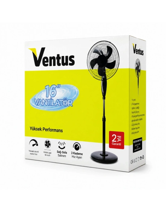 Ev Tipi Ayaklı Vantilatör - 16 İnç 5 Pervaneli - 45W Performans