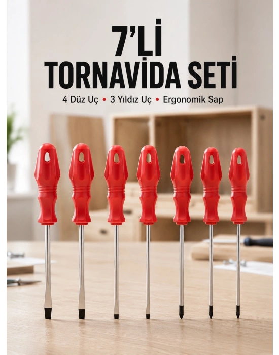Ev ve Atölye Kullanımına Uygun 7 Parça Tornavida Seti