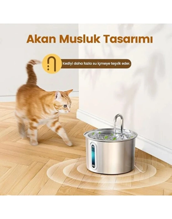 Evcil Hayvan Su Pınarı - Paslanmaz Çelik - 2.2 Litre Kapasite