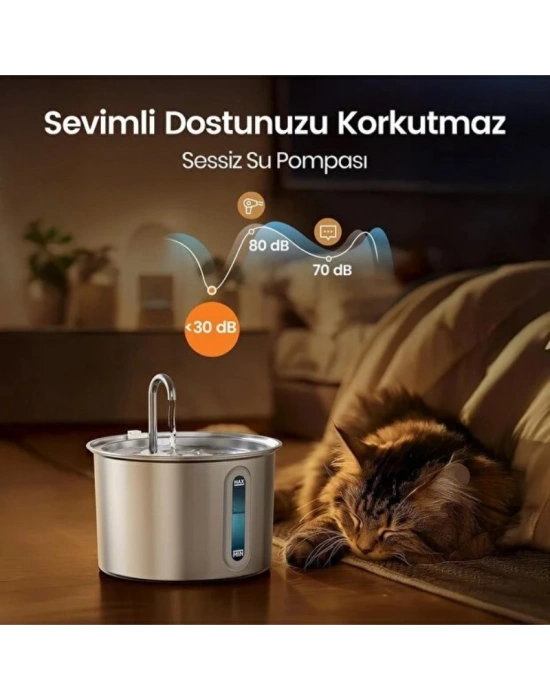 Evcil Hayvan Su Pınarı - Paslanmaz Çelik - 2.2 Litre Kapasite