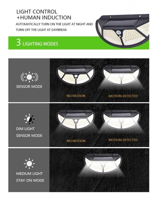 Fonksiyonel Sensörlü 102 Ledli Solar Bahçe Lambası
