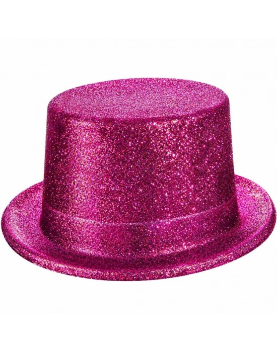 Fuşya Simli Glitter Silindir Parti Şapkası