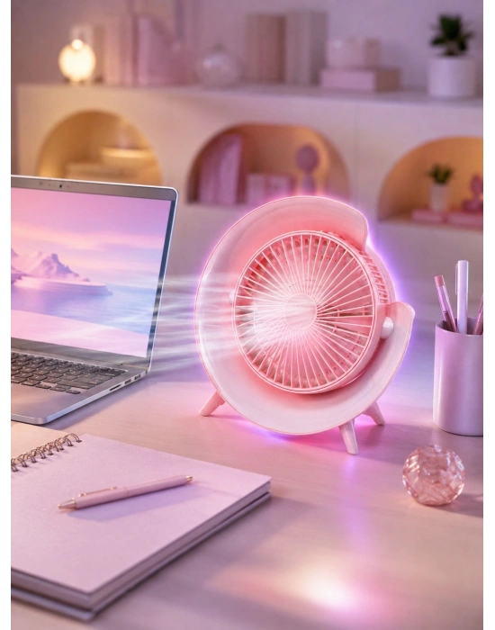 Gece Lambası Özellikli Şarjlı Mini Masaüstü Fan