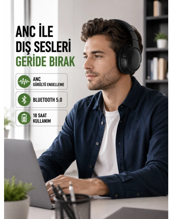 Geniş Frekans Aralıklı Bluetooth Kulak Üstü Kulaklık