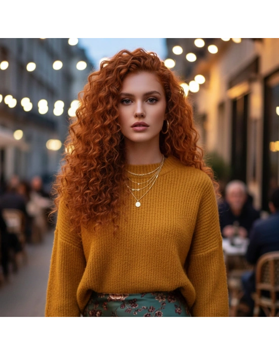 Gerçek Front Lace Tül Peruk - Afro Dalgalı - Bakır 70-75cm
