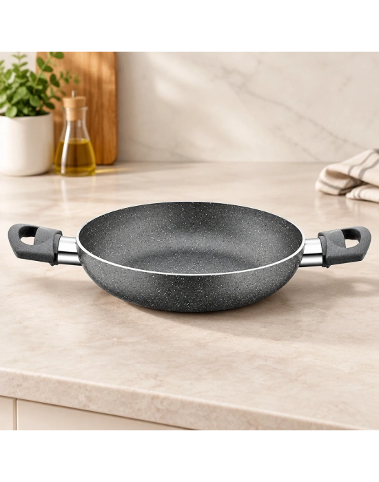 Granit Tava 22 cm Çift Saplı Gri Kırçıllı