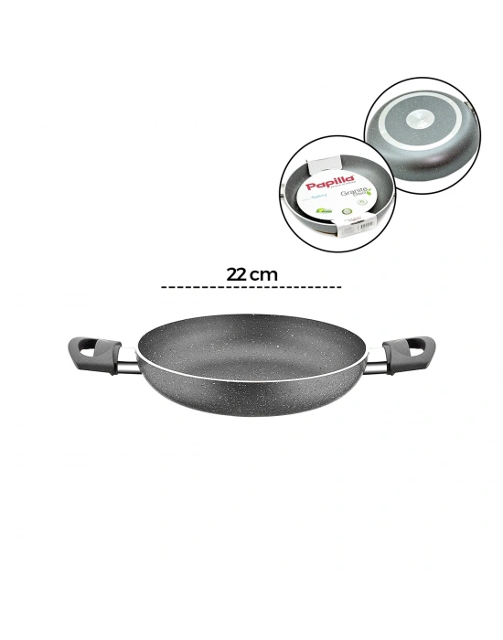 Granit Tava 22 cm Çift Saplı Gri Kırçıllı