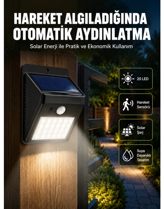 Hareket Algılamalı Solar LED Güvenlik Lambası Yeni Nesil