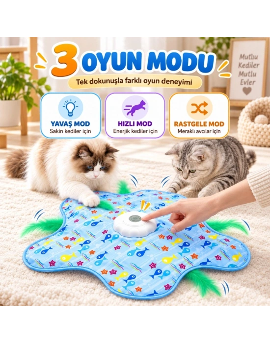 Hareketli İnteraktif Kedi Oyun Matı - USB Şarjlı - 3 Oyun Modu
