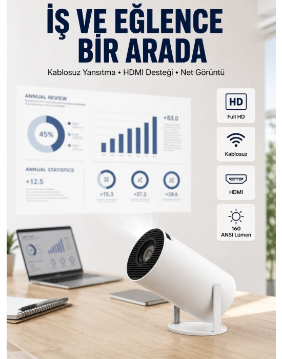 HDMI ve USB Girişli Uzun Ömürlü Ampullü Projeksiyon