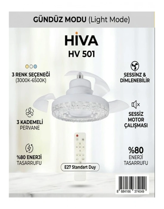 Hiva HV-501 Gizli Pervaneli LED Ampul-Tavan Vantilatörü