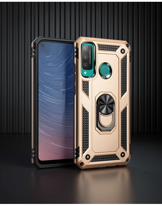 Huawei P40 Lite E Kılıf Sofya Yüzüklü Silikon Kapak - Gold