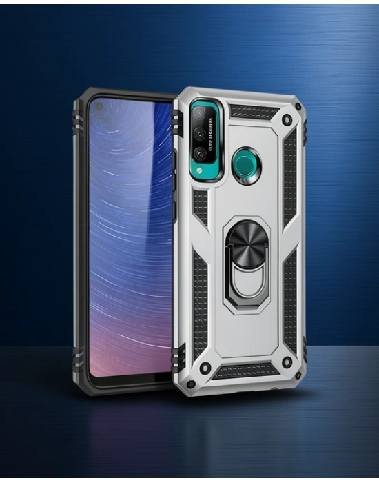 Huawei P40 Lite E Kılıf Sofya Yüzüklü Silikon Kapak - Gümüş