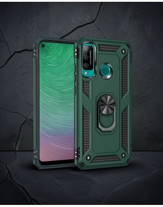 Huawei P40 Lite E Kılıf Sofya Yüzüklü Silikon Kapak - Yeşil