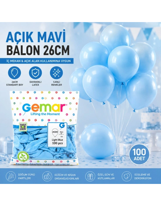 İç Mekan - Açık Mavi Balon 10 Inc - 26CM - 100PCS