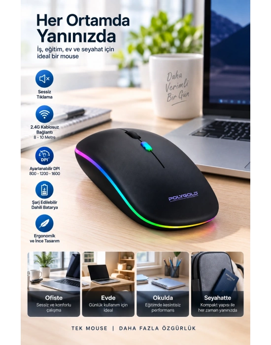 İnce Ergonomik Tasarım 2.4G Kablosuz LED Mouse