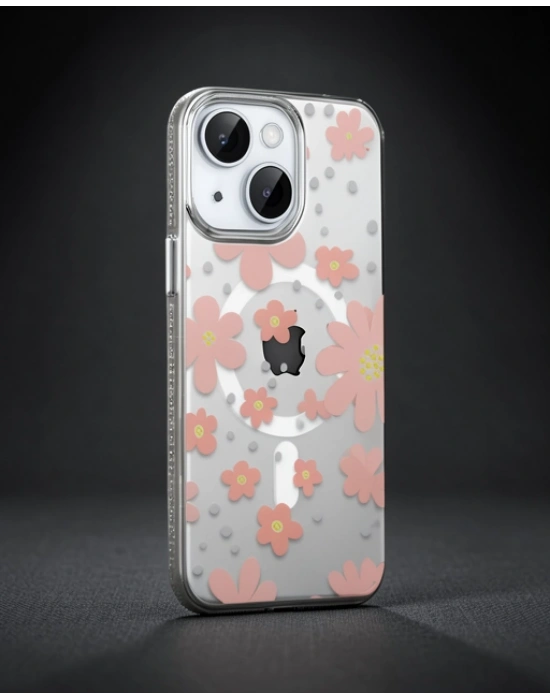 Joko Apple İphone 14 Floral Magsafe Kapak - Pembe