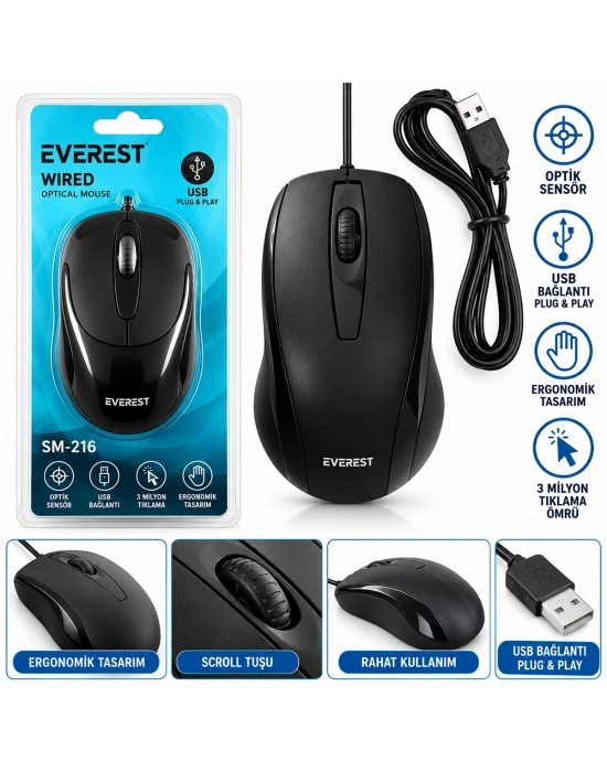 Kablolu USB Işıklı Optik Mouse 1200 DPI