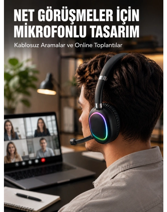 Kablosuz Bluetooth 5.0 Kulaklık RGB Işıklı Tasarım