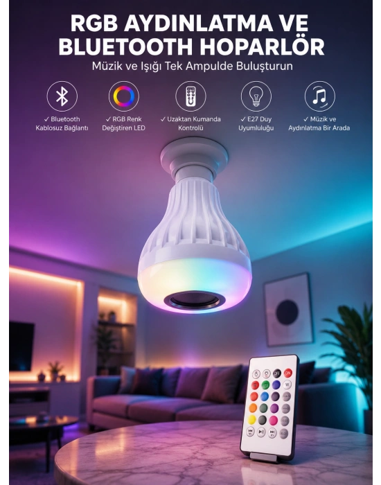 Kablosuz Bluetooth Hoparlör Led Lamba