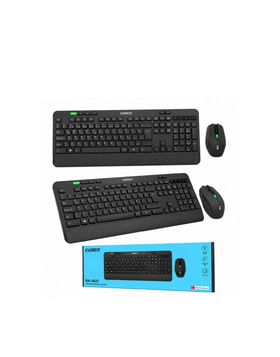 Kablosuz Klavye - Mouse Seti Siyah Usb - Sessiz - Switch Q Klavye KM-2620