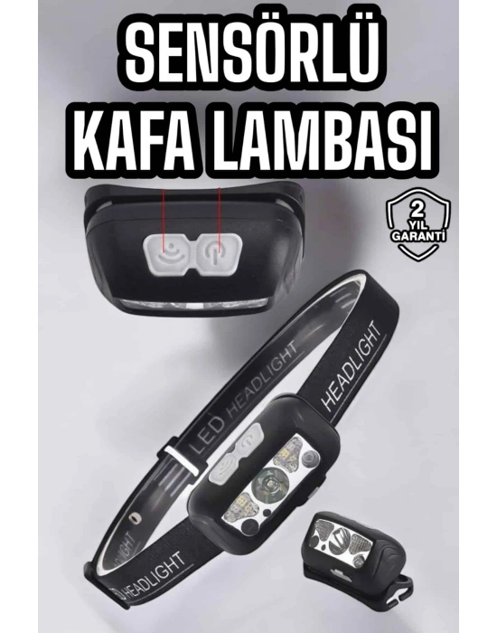 Kafa Lambası Kamp Lambası Sensörlü Şarjlı Ayarlanabilir