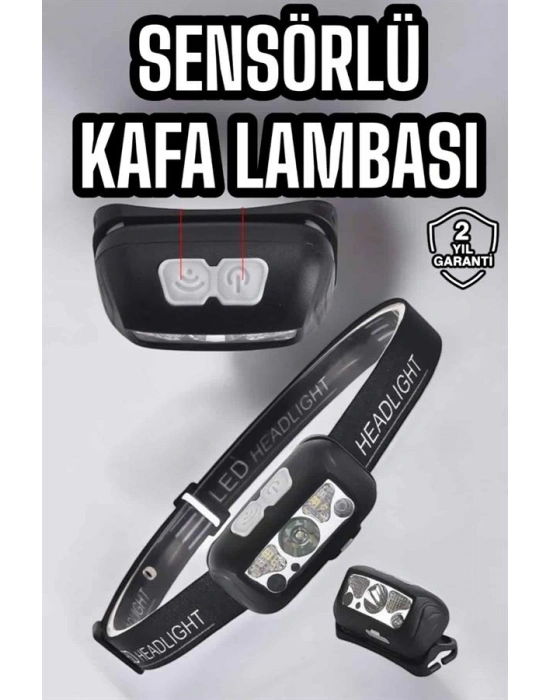 Kafa Lambası Kamp Lambası Sensörlü Şarjlı Ayarlanabilir