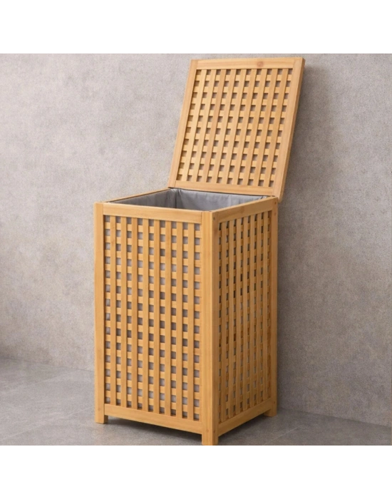 Kalın Bambu Kirli Çamaşır Sepeti 40x40x58 cm