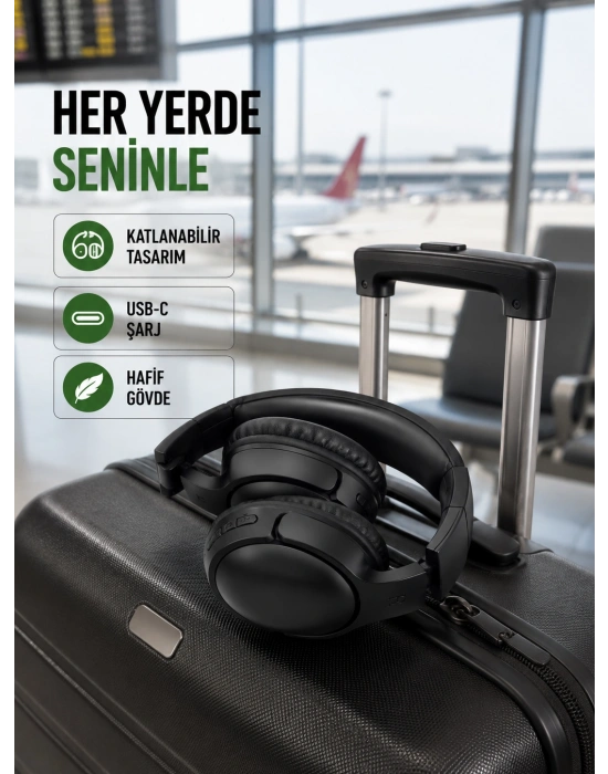 Katlanabilir USB-C Şarjlı Bluetooth Kulaklık