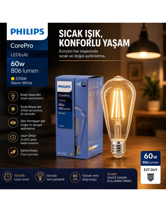 LED filament ampul ST64 E27 2700K 7W cam gövde