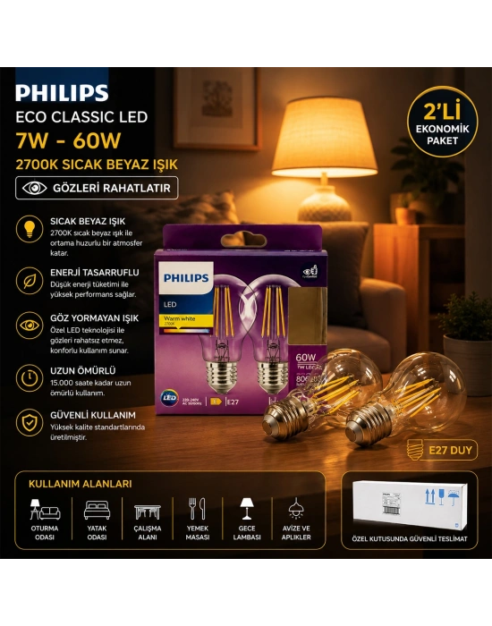 LED Filament Rustik Ampul E27 7W 806 Lumen Cam Gövde