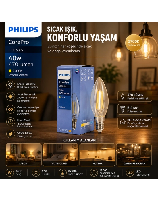LED Filament Rustik Cam Ampul 470 Lumen