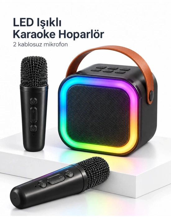 LED Işıklı Bluetooth Karaoke Hoparlör Seti