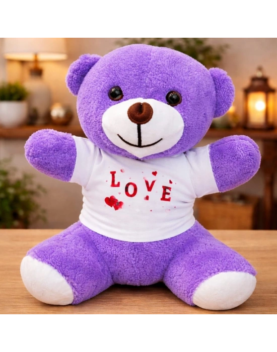 Love Baskılı Tişörtlü Peluş Mor Ayıcık