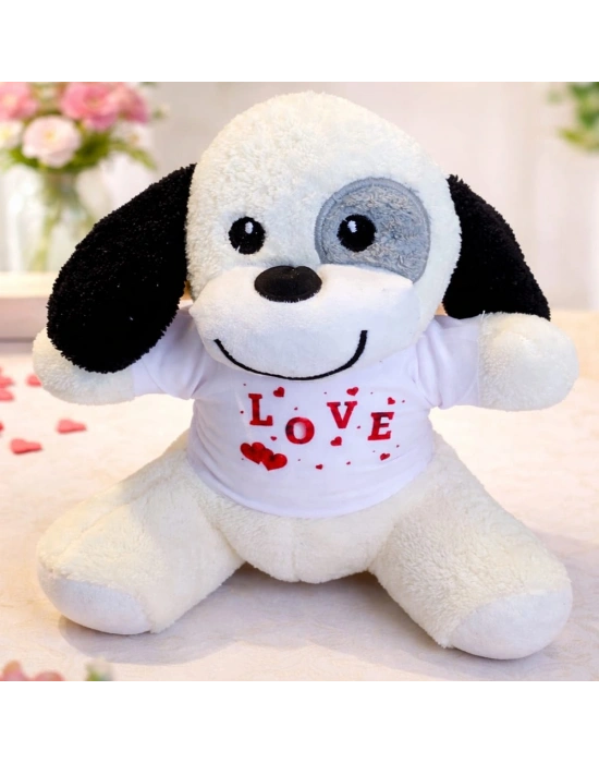 Love Tişörtlü Sevimli Benekli Peluş Köpek