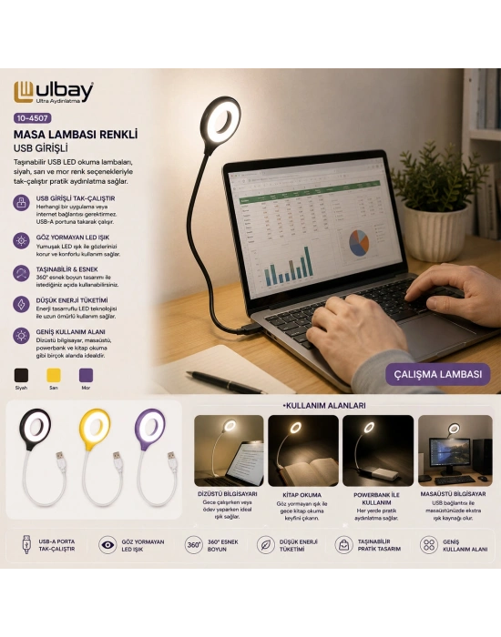 Masa Lambası Renkli Usb Girşili